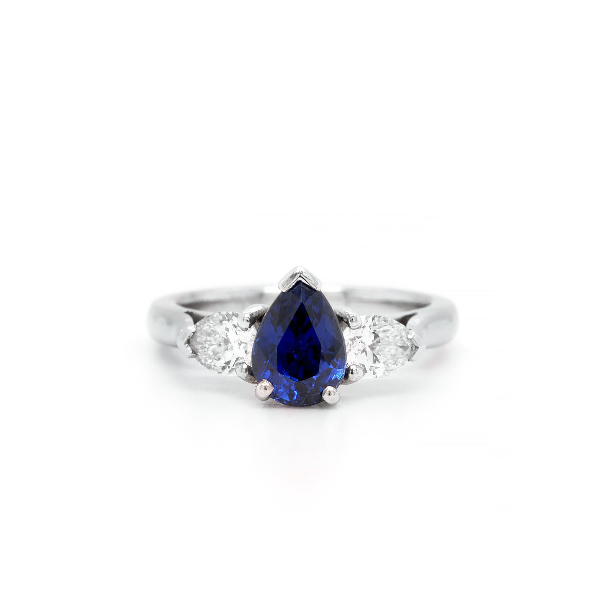 Platinum Sapphire and Diamond Teardrop 3-Stone Ring