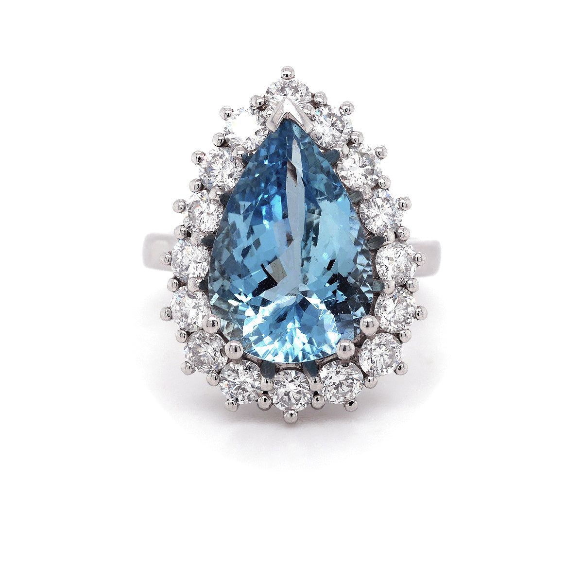 Platinum Diamond Aquamarine Teardrop Cluster Ring