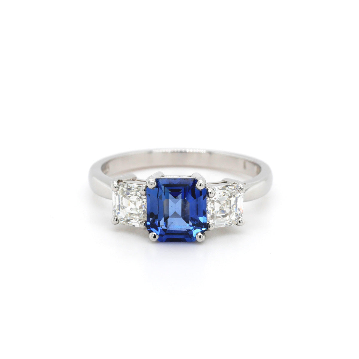 Sapphire and Diamond 3 Stone Platinum Ring