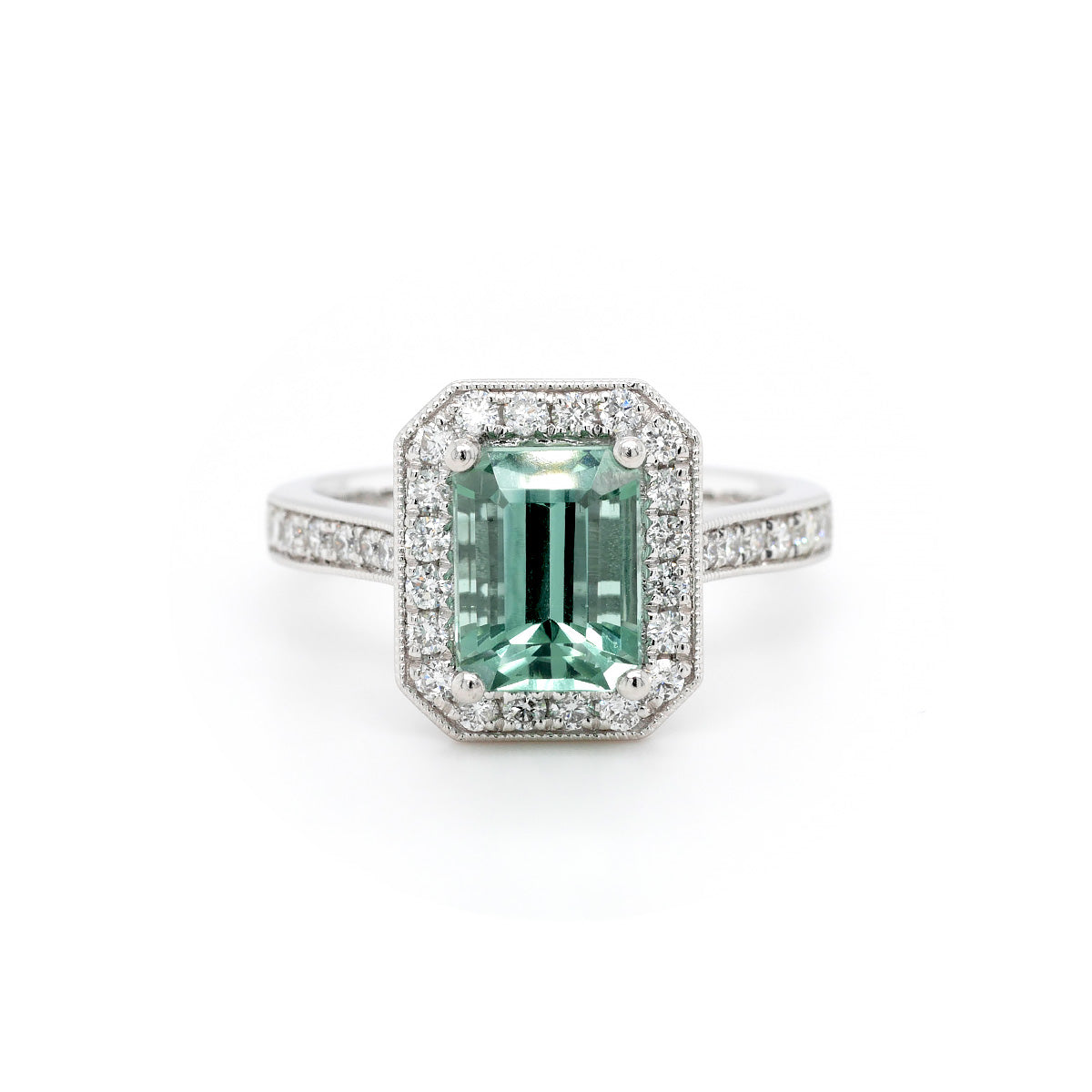 Platinum Mint Tourmaline Diamond Ring