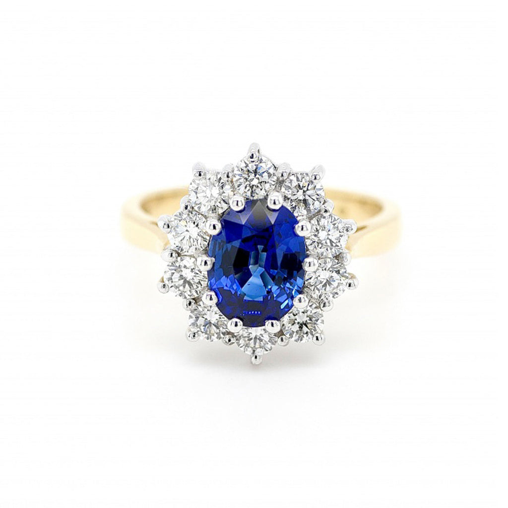 18ct Yellow Gold Blue Sapphire Diamond Cluster Ring – BALDWIN Jewellery