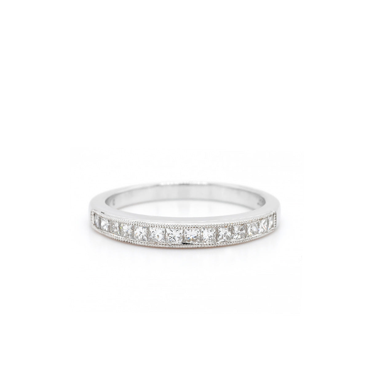 18ct White Gold Princess Cut Millgrain Diamond Ring