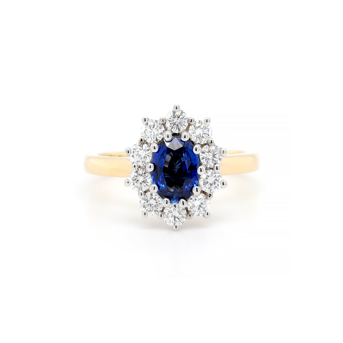 18ct Yellow and White Gold Sapphire Diamond Cluster Ring