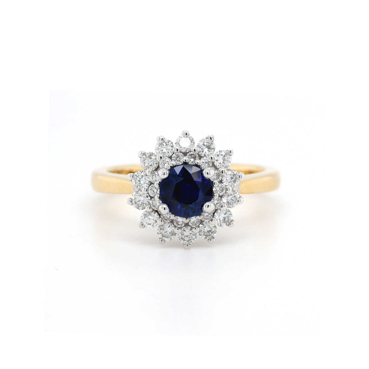 18ct Yellow and White Gold Sapphire and Diamond Cluster Ring