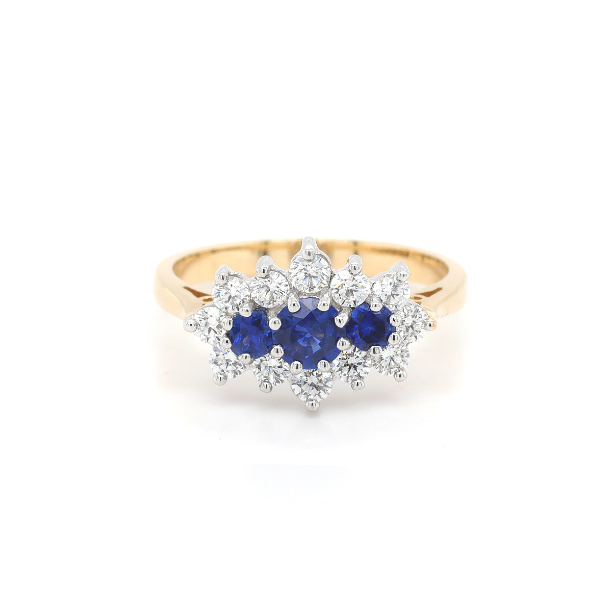 18ct Yellow and White Gold Sapphire and Diamond Cluster Ring Draft