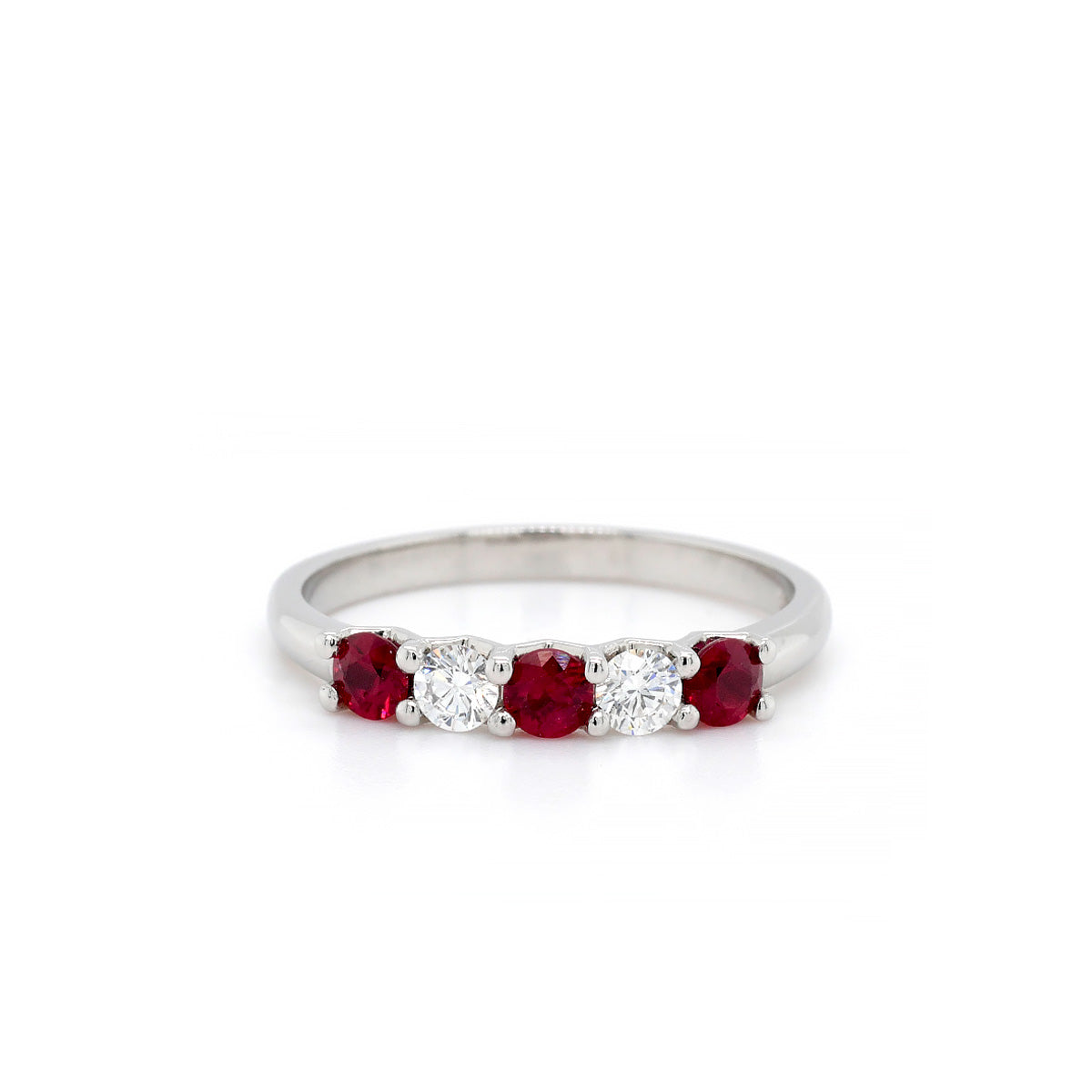 Platinum 5 Stone Diamond and Ruby Ring