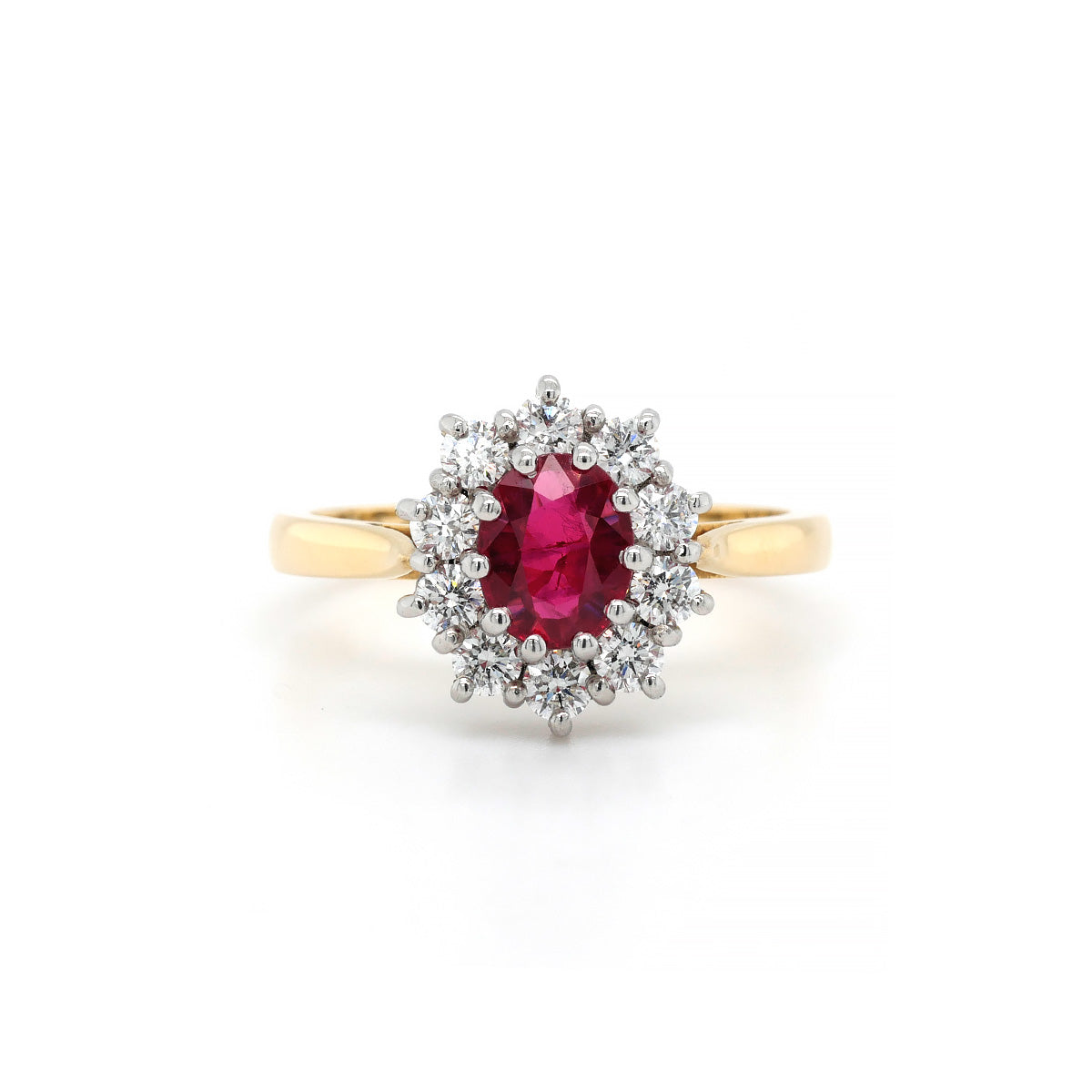 18ct Yellow & White Gold 0.75ct Ruby & 0.45ct Diamond Cluster Ring