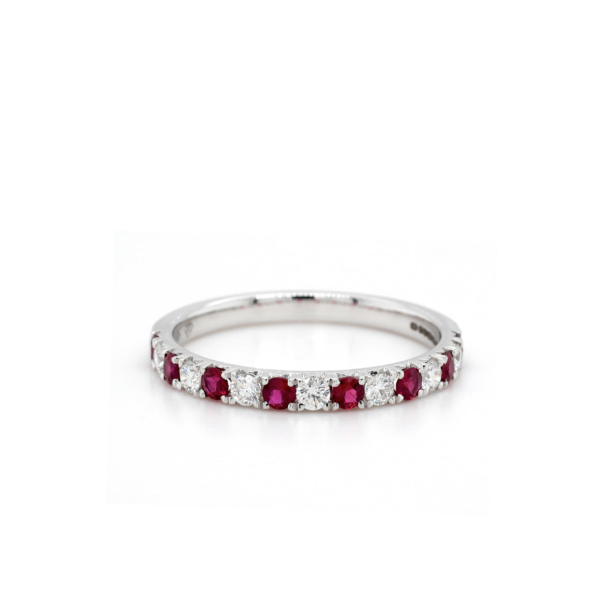 18ct White Gold 15 Stone Ruby and Diamond Castle Claw Eternity Ring