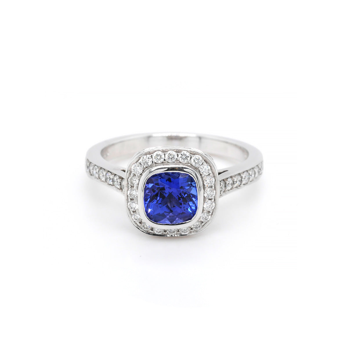 18ct White Gold Tanzanite Cushion Cut Ring