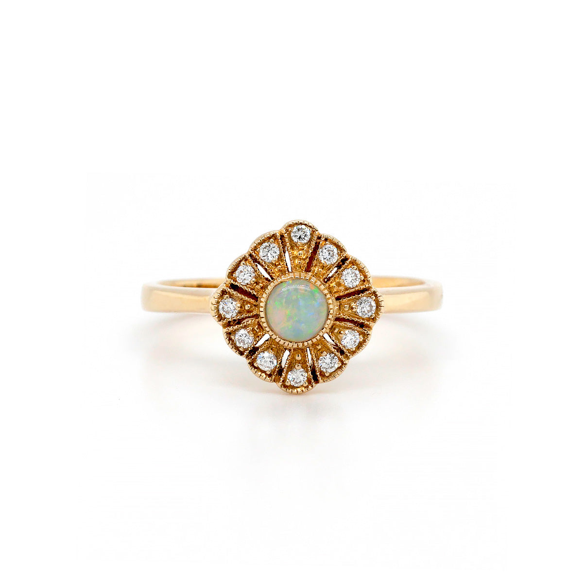 9ct Yellow Gold Opal Diamond Cluster Ring