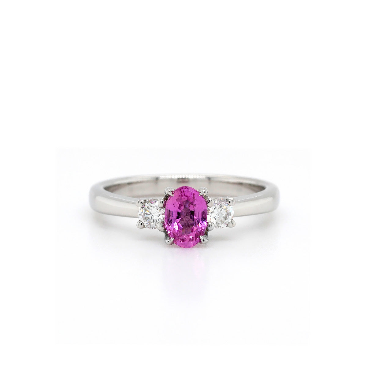 Platinum Three Stone Pink Sapphire and Diamond Ring