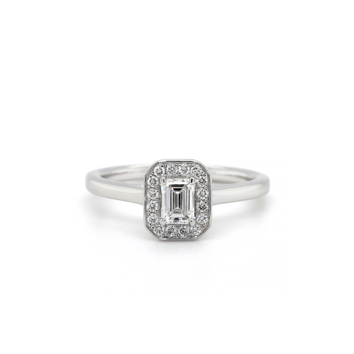 Platinum Emerald Cut Diamond Halo Ring