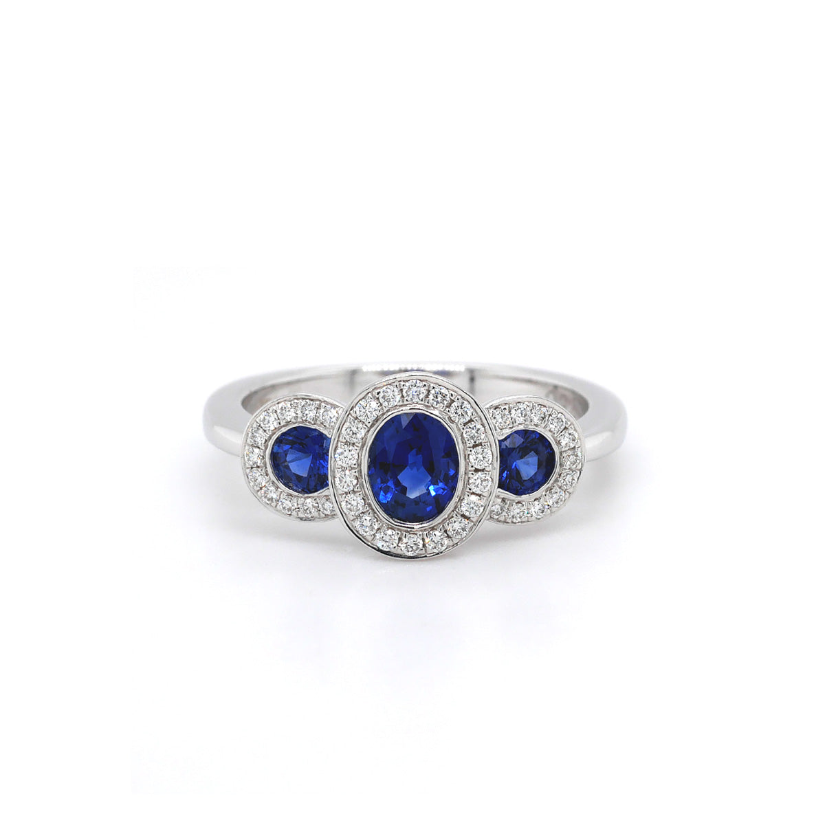 18ct White Gold Sapphire Diamond Triple Halo Ring