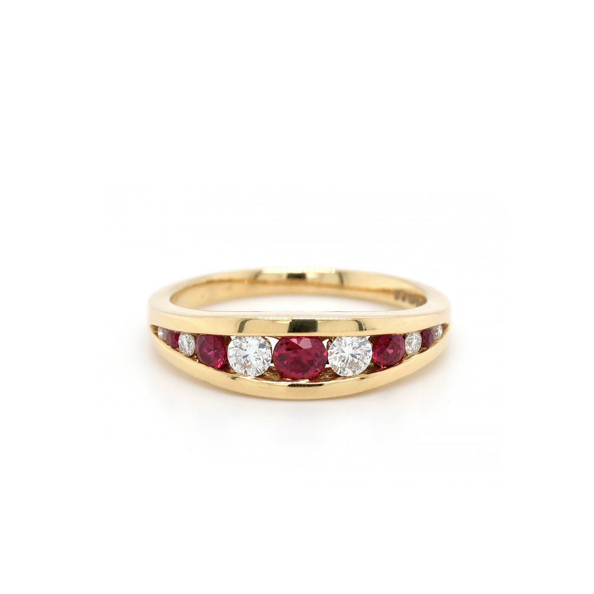 18ct Yellow Gold Half Eternity Ring with Diamond and Ruby