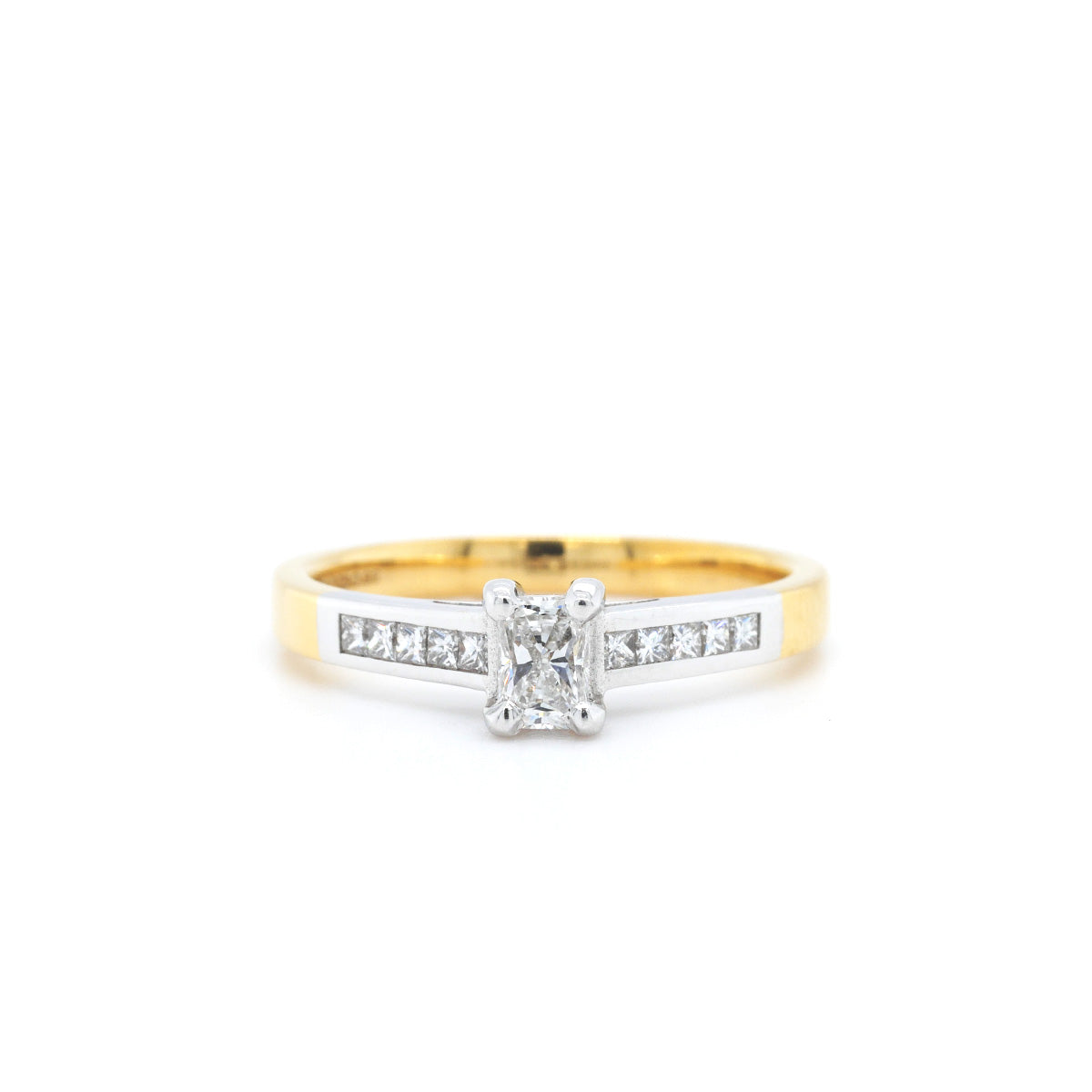 18ct Yellow & White Gold Shoulder Diamond Solitaire Ring - Size N