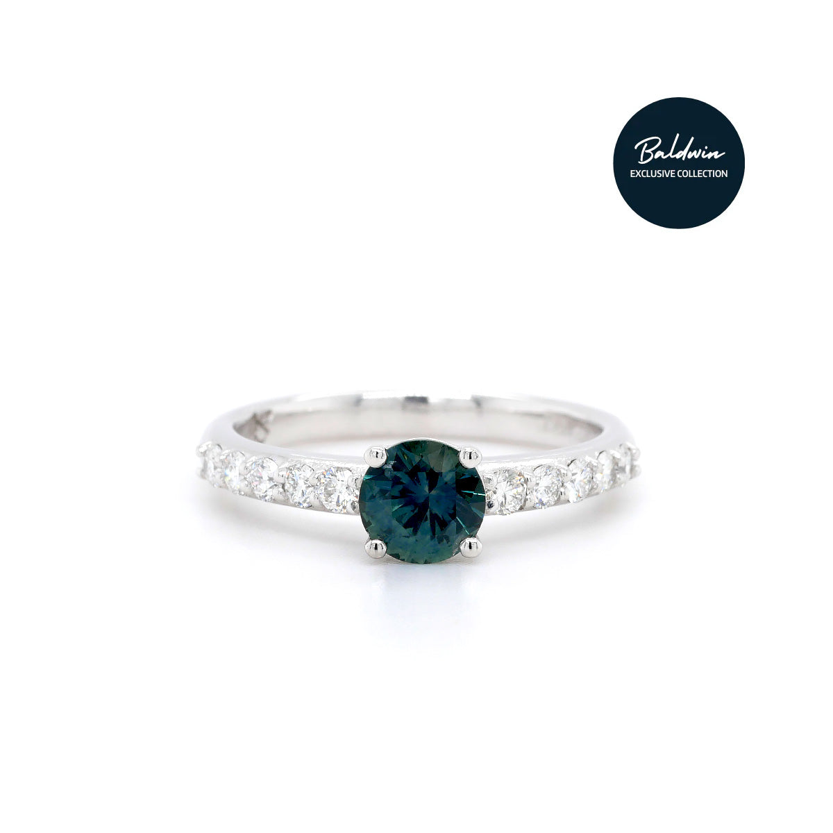 Baldwin Original Platinum Teal Sapphire and Diamond Ring