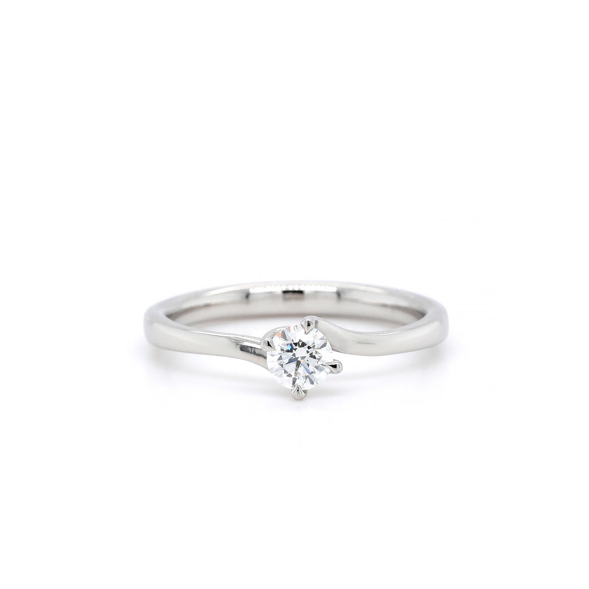 Platinum Single Stone Diamond 4 Claw Twist Style Ring
