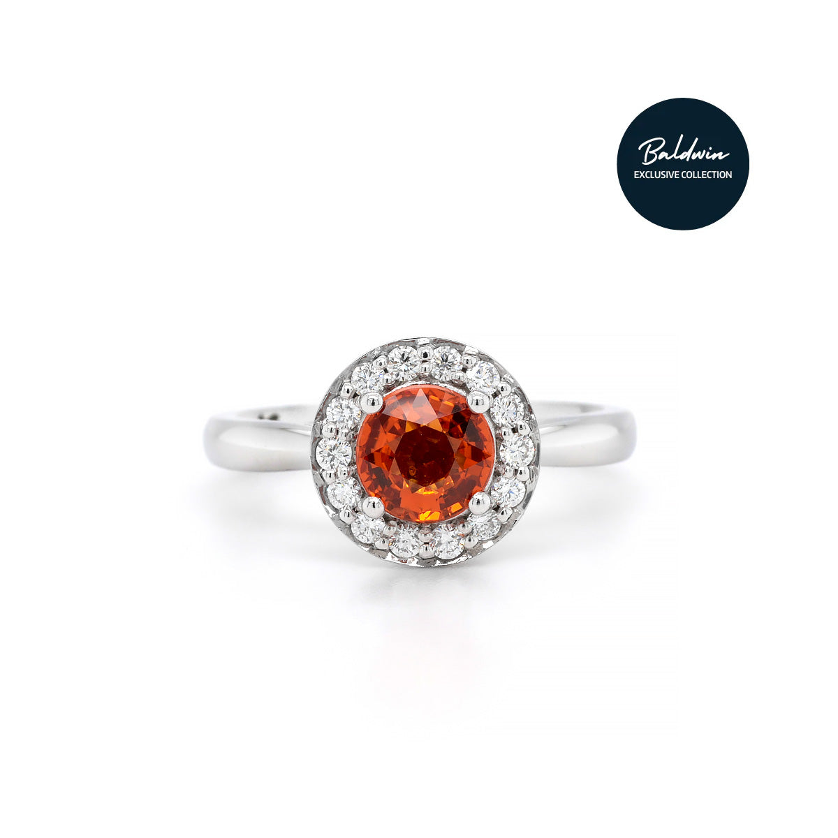 Platinum Orange Sapphire and Diamond Halo Ring